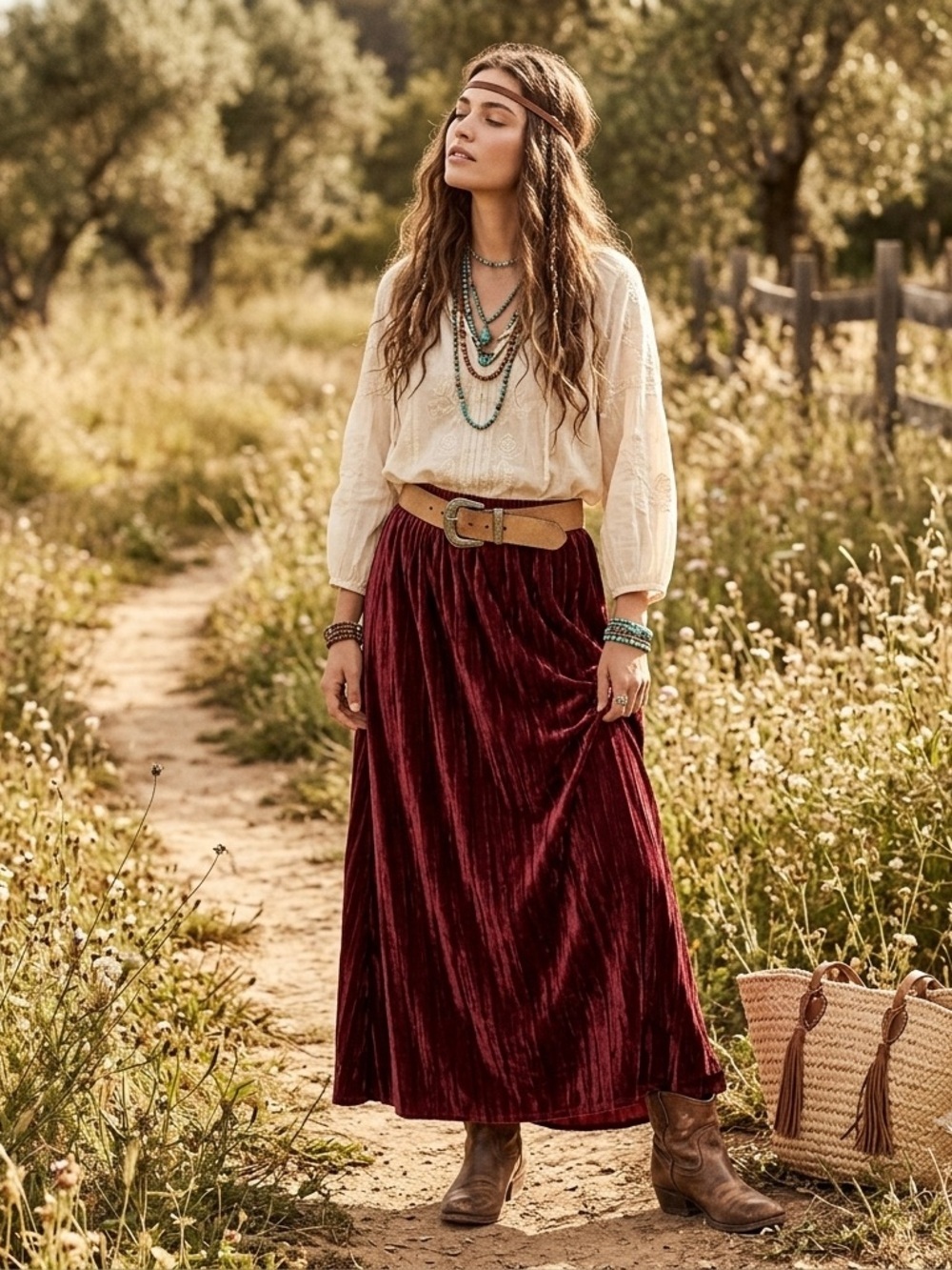 J Jill Sz S Berry Red Crushed Velvet Maxi Skirt Boho Romantic Whimsigoth